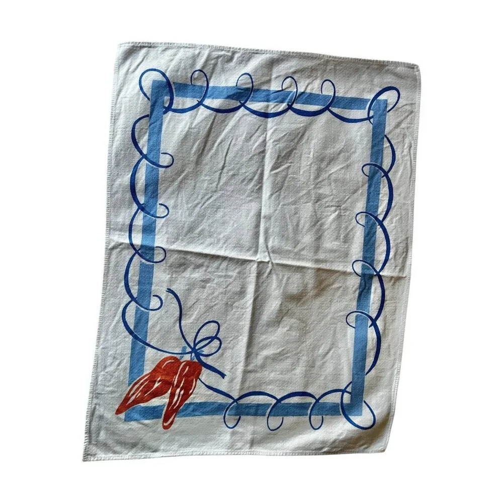 Vintage Southwest Tablecloth & 6 Napkins Set Blue & Orange Cotton Chilis Corn